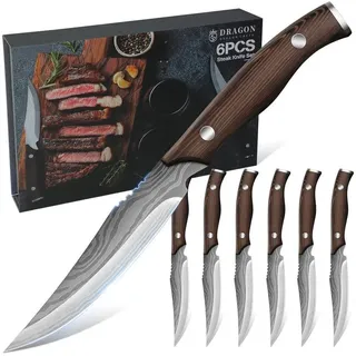 luxuskollektion Premium Steakmesser Set 6 teilig Holzgriff Geschenkbox Grillbesteck