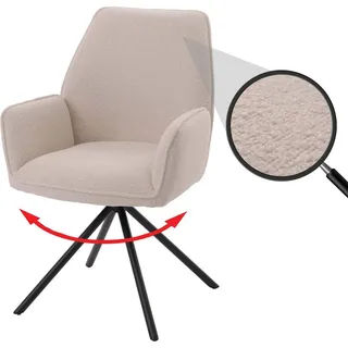 Mendler Esszimmerstuhl HWC-G67 Stoff Bouclé creme