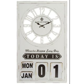 elbmöbel Wanduhr Wanduhr mit Datum (Wanduhr: Uhrzeit & Datum 42 x 70 x 6 cm weiß Vintage Paris) weiß