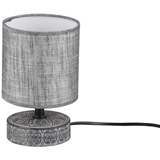 Keramik Tischleuchte in Grau mit Stoffschirm für die Fensterbank Nachttischlampe