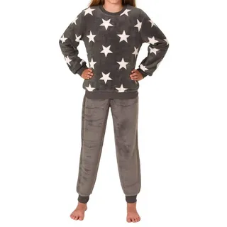 normann langarm Schlafanzug Bündchen in Sterneoptik aus kuschelig warmen Coralfleece, - 76987 grau | Gr.: 176