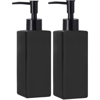 BIKALAN Matt-schwarz Glas Seifenspender, 350ml Seifenspender Badezimmer Set für die Handwäsche, Spülmittel, Shampoo-Lotions Flasche für Arbeitsplatte Küche Waschküche (Kunststoff, Schwarz)