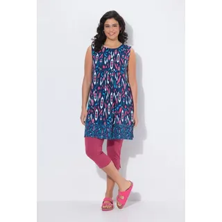 Ulla Popken Minikleid Jerseykleid Bordüre A-Linie Rundhals ärmellos blau 58/60