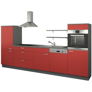 Küchenzeile ohne Elektrogeräte  Kassel , rot , Maße (cm): B: 330