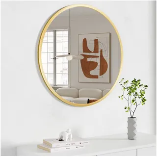 Boromal Spiegel Runder Wandspiegel Gold 50cm 60cm Flurspiegel mit Rahmen Badspiegel (Rundspiegel, Dekospiegel), für Badzimmer/Ankleidezimmer/Wohnzimmer,unbrechbarer Spiegel goldfarben 60 cm x 60 cm x 2 cm