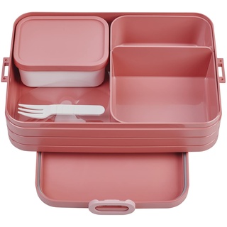 Mepal Brotdose Large - Brotdose mit Bento Box - Für 4 Sandwiches oder 8 Brotscheiben - Lunchbox für kleine Snacks & Reste - Brotdose Erwachsene - Essenbox mit Fächern - Vivid mauve
