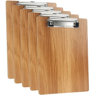 (5 Stück) Klemmbrett Holz A5,Klemmbretter mit Metalklemme und Aufhängeose