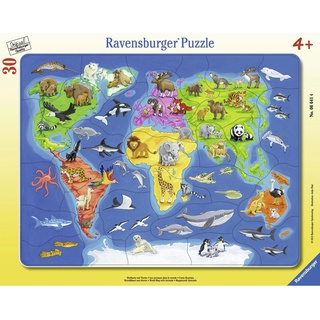 Rahmenpuzzle Weltkarte Mit Tieren 30-Teilig
