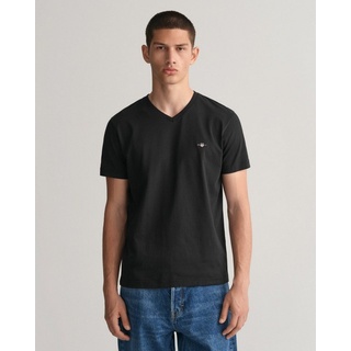 Gant T-Shirt SLIM SHIELD V-NECK T-SHIRT mit einer kleinen Logostickerei auf der Brust schwarz