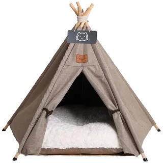 Meowmellow Tipi Zelt für Haustiere Hundezelt Katzenzelt mit Plüschkissen | Haustierzelte Häuser für Katzen und Hunde Hundehöhle und Haustierhäuser Wegklappen Haustier Zelt Möbel 60x60x70cm