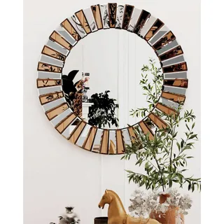 Artloge Wandspiegel Gold Rundspiegel Dekorative Ø 60cm, Dekospiegel Runder Wohnzimmerspiegel Flurspiegel Sonnen Spiegel Modern Wanddeko Aesthetic Goldspiegel 60×60cm