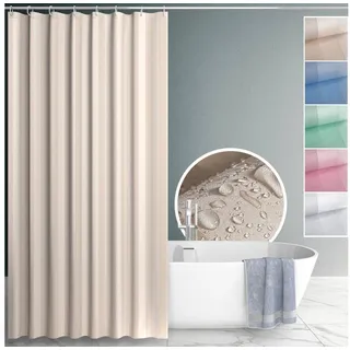 ANRO Duschvorhang aus Italien hochwertiger Badevorhang Textil mit Ösen und Haken Breite 240 cm (Packung, 1-tlg., Duschvorhang inkl. Aufhängeringe), robuster Vorhang Stangenaufhängung in Größe 200x240cm in natur beige 240 cm x 200 cm