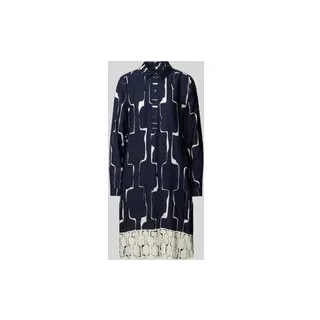 Knielanges Kleid mit kurzer Knopfleiste, Dunkelblau, 36