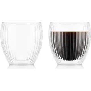 Bodum Trinkglas Pavina doppelwandig geriffelt 2 Stück 0.2 l, Trinkgläser, Transparent