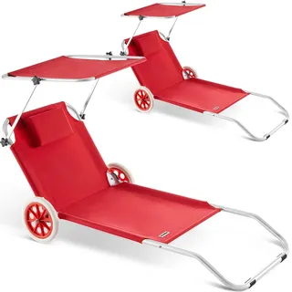 CASARIA Sonnenliege 2er Set 5-fach verstellbar 200 x 65 x 30 cm Rot