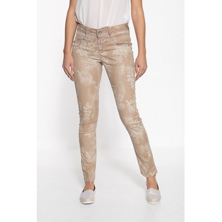 ATT Jeans Stretch-Jeans Zoe mit Oilwash-Effekt und floralem Muster beige|braun