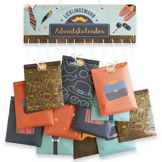 PAPIERDRACHEN Adventskalender Tüten-Adventskalender-Set - in praktischer Papierbox, 24 Papiertüten in 4 verschiedenen Design und 24 Sticker blau