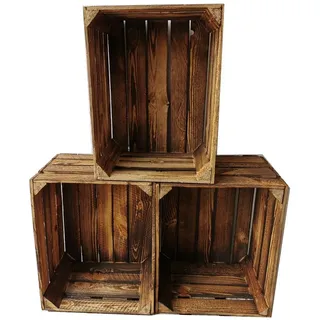 Teramico Holzkiste Holzkisten 3er Set Vintage Geflammt 50 x 40 x 30cm, Vintage Obstkiste braun