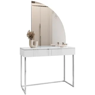 lookway Schminktisch, AURORA-Q SILVER Hochglanz, Weiß auf silbernem Gestell