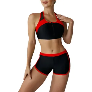 Ayayu 2-teiliger Badeanzug, Mode, Damen, Weich, Surfen, Lässig, Farbblock, Sport-Bikini-Set (L) - L