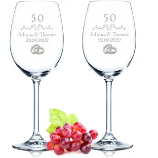 GRAVURZEILE Leonardo Weingläser mit Gravur - Goldene Hochzeit 50 Jahre - Personalisiert mit Namen & Datum - Geschenk für Sie & Ihn zur Hochzeit Verlobung Jahrestag - Farbe: Daily