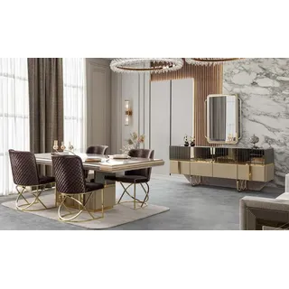 JV Möbel Esszimmer Komplett Sideboard, mit Spiegel), Esstisch 4x Stühle Luxus Gold