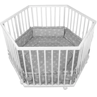 Laufgitter Laufstall 6-eckig Baby Krabbelgitter inkl. Stoffeinlage 3-fach höhenverstellbar WEISS 5230402