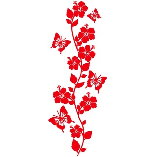 Samunshi® Blumenranke Wandtattoo lang 19 x 50cm hellrot