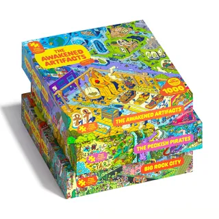 Magic Puzzles 3-Pack • Serie Vier • Big Rock City, The Awakened Artifacts & The Peckish Pirates • 1000 Teile Puzzle von The Magic Puzzle Company