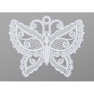 Plauener Spitze® Fensterbild Eleganter Schmetterling, HxB 17x22cm weiß
