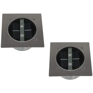 2er SET moderner Solar LED Bodeneinbaustrahler 4-eckig in Edelstahl / Glas für Außen