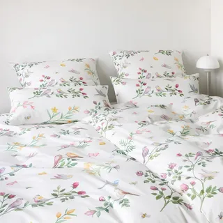 elegante Seiden Satin Bettwäsche Songbird weiß Kissenbezug einzeln 80x80 cm - weiß