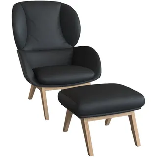 Ohrensessel FLEXLUX "Adria", schwarz (deep schwarz), B:78cm H:100cm T:96cm, 100% Echteder, Sessel, Ohrensessel, Stil & Komfort, organische Form, Fuß Eiche