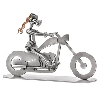 STEEMO Schraubenmännchen Motorradfahrerin Chopper - Motorrad-Geschenk - Metallkunst-Deko 26x6x17 cm