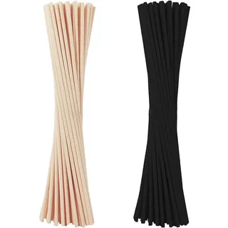 DaiUni Rattanstäbchen für Raumduft, 20 cm x 3 mm Diffuserstäbchen Rattan Reed Fiber, Aroma Diffuser Stäbchen für ätherische Öle im Home Office Hotel Spa?50 Stück (25 Natur,25 Schwarz)