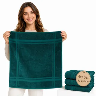Lashuma Küchenhandtücher Frottee 50 x 50 cm, 4er Set, 100% Baumwolle, 450 g/m2, Opal Grün