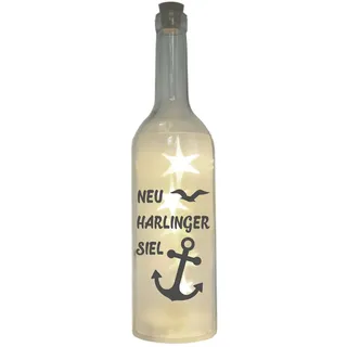 LED-Flasche mit Motiv, Neuharlingersiel mit Anker Möwe, grau, 29cm, Flaschen-Lic