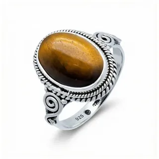 mantraroma Silberring SINTA aus 925 Silber mit Tigerauge (Ring mit Schmuckbeutel), Damenring aus 925er Silber braun 48