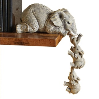 YWHWXB Elefanten-Regalfiguren, 3er-Set mit Mutter-Elefant und 2 hängenden Baby-Elefanten, die vom Regalbrett herunterhängen, handbemalte Kunstharz-Sammelfiguren für Heimdekoration, Geschenk