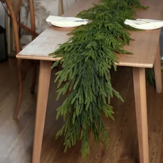 Norfolk-Kieferngirlande, 1,8 m, künstliche Weihnachtsgirlande, künstliche Weihnachtsgirlande für Urlaub, Kamin, Kaminsims, Fenster, Innen- und Außenbereich, 1 Stück