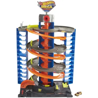 Hot Wheels HFH03 - City Power-Parkgarage Spielset mit Aufzug, für 60+ Fahrzeuge, mit 1 Fahrzeug im Maßstab 1:64, Spielzeug Autorennbahn für Kinder ab 4 Jahren