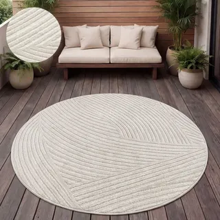 Paco Home - Outdoor Teppich Wetterfest Balkon Wohnzimmer Skandinavisches Boho Einfarbig 200 Cm Rund, Creme 5