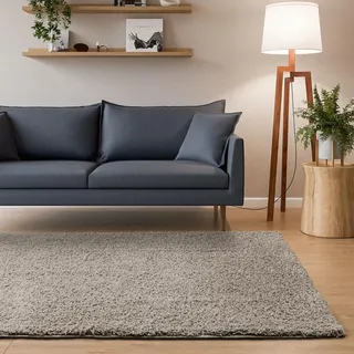 Interiyou Hochflor Teppich Sofia - 250x300 cm Hellgrau - flauschig und einfarbig - waschbar und rutschfest - weicher Langflor