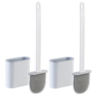 2er-Set WC-Silikonbürsten mit atmungsaktivem Bürstenhalter, weiß/grau