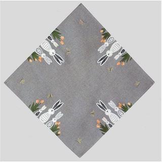Raebel Tischdecke Stickerei Osterhasen mit Blumen Ostern (1-tlg), bestickt grau quadratisch - 85 cm x 85 cm x 0.5 mm