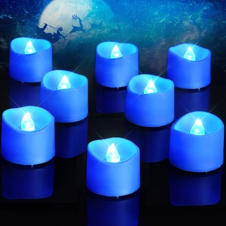 Homemory 12 Stück blaue Teelichter, flammenlos, flackernde LED-Kerzen, batteriebetrieben, marineblaue Teelichter, blauer Sockel, Batterien im Lieferumfang enthalten