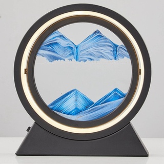 Sandbild Zum Drehen mit LED Nachtlicht,Sandkunstbild Nachttischlampe 3D Fließende Sandkunst Bewegende Sandkunst(blau)