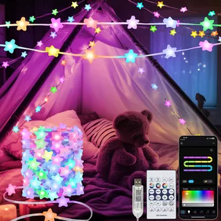 Smart Stern Lichterkette 10M RGB Chip 66 LED lichterketten mit App Timer | Fernbedienung & App Steuerung, 99+ Modi, Sync Musik, USB Plug in, Wasserfest,Schlafzimmer Weihnachten Party Deko