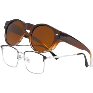 Long Keeper Polarisierte Überzieh Sonnenbrille Damen Runde Sonnenbrillen über Brillen Trendige Überbrille für Brillenträger Fahren Reisen Passen Über Sonnenbrillen (Braun Leoparden Braun) - Einheitsgröße