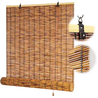 Sonnenschutz Rollo Bambus Sichtschutz Outdoor Bambusrollo Wetterfes 65 90 110 120 140 170cm Breit Raffrollo für Küche Wohnzimmer Terrasse Garten Jalousie Thermo Rollo (Brown)